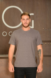 Camiseta Masculina Ogochi Manga Curta Casual Slim Malha Mescla Marrom