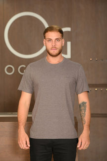 Camiseta Masculina Ogochi Manga Curta Casual Slim Malha Mescla Marrom