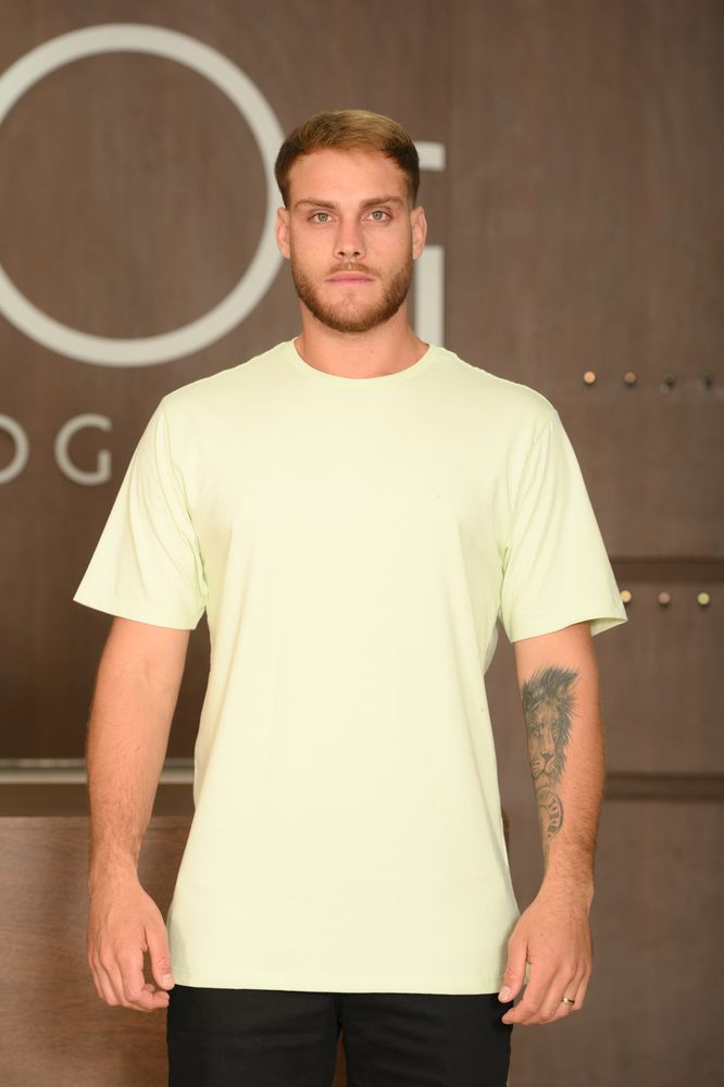 Camiseta Masculina Ogochi Manga Curta Essencial Slim Meia Malha Verde Água