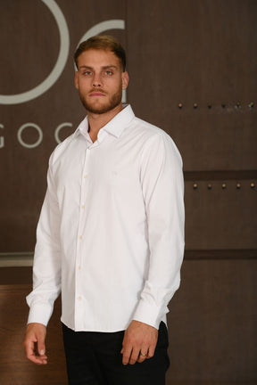 Camisa Masculina Ogochi Manga Longa Slim Maquinetada Branca