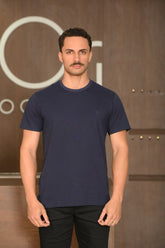 Camiseta Masculina Ogochi Manga Curta Essencial Slim Meia Malha Azul Marinho