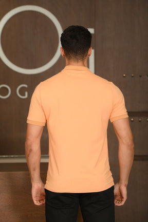Polo Masculina Ogochi Manga Curta Casual Slim Piquet Laranja Claro