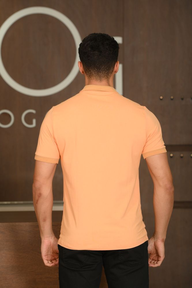 Polo Masculina Ogochi Manga Curta Casual Slim Piquet Laranja Claro