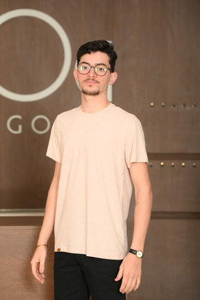 Camiseta Masculina Ogochi Manga Curta Casual Slim Mescla Visual Linho Rosa