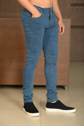 Calça Masculina Ogochi Jeans Skinny Básica Lavada Azul Médio