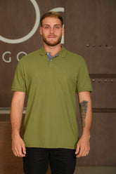 Polo Masculina Ogochi Manga Curta Essencial Slim Verde Esfumaçado