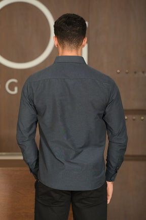 Camisa Masculina Ogochi Manga Longa Essencial Slim Fil A Fil Azul Cobalto