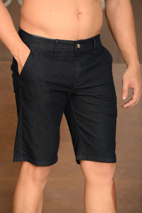 Bermuda Masculina Ogochi Jeans Essencial Bolso Faca Lavada Azul Escuro