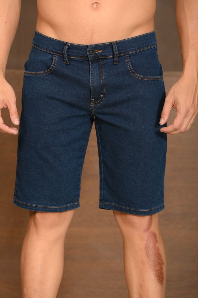 Bermuda Masculina Ogochi Jeans Essencial Básica Lavada Azul Médio