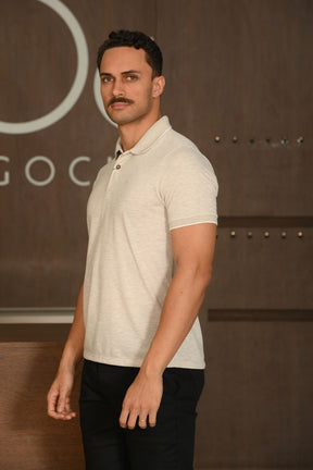 Polo Masculina Ogochi Manga Curta Concept Slim Cinza Mescla