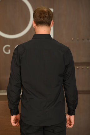 Camisa Masculina Ogochi Manga Longa Essencial Tradicional Com Bolso Preta