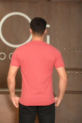 Camiseta Masculina Ogochi Manga Curta Casual Slim Malha Mescla Vermelha