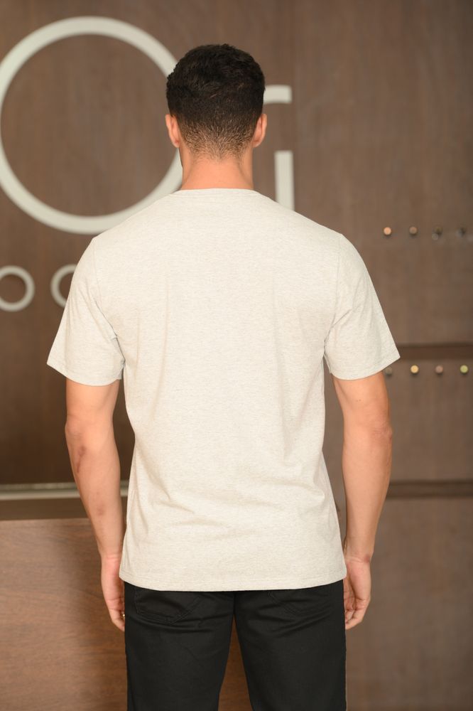 Camiseta Masculina Ogochi Manga Curta Casual Slim Cinza Mescla