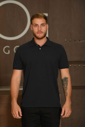Polo Masculina Ogochi Manga Curta Premium Slim Piquet Marinho