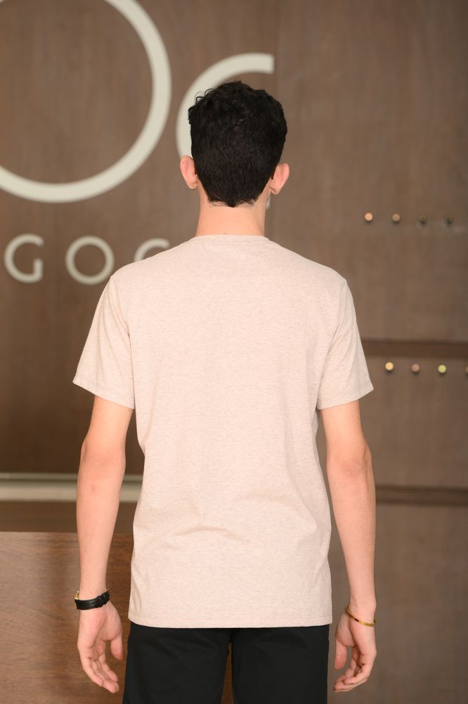 Camiseta Masculina Ogochi Manga Curta Casual Slim Mescla Rosa Antigo